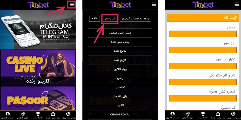 ثبت نام در برنامه تاینی بت